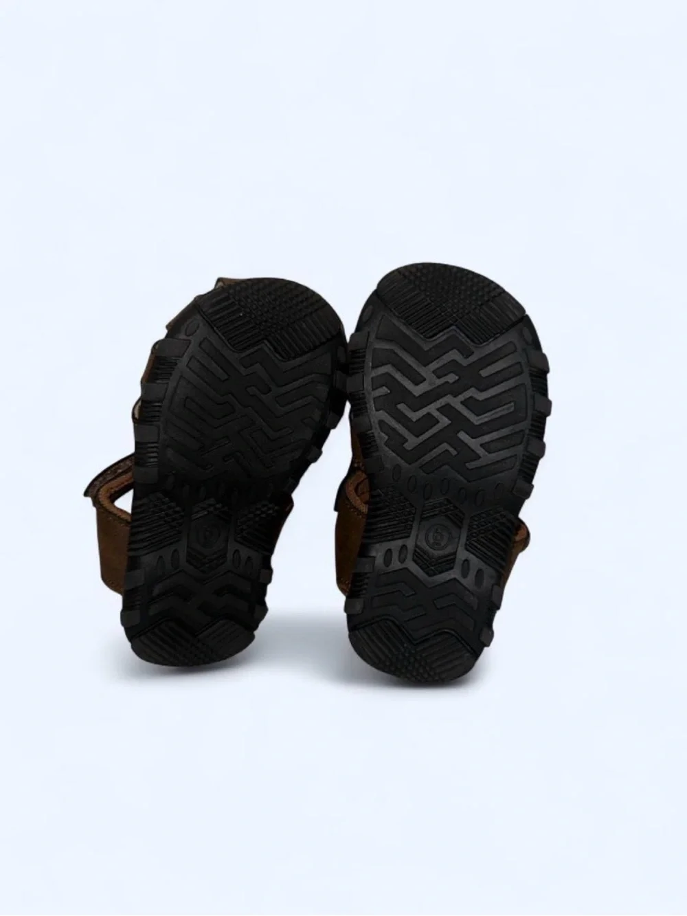Kids Brown Closed-Toe Fisherman Sandals with Hook-and-Loop Strap